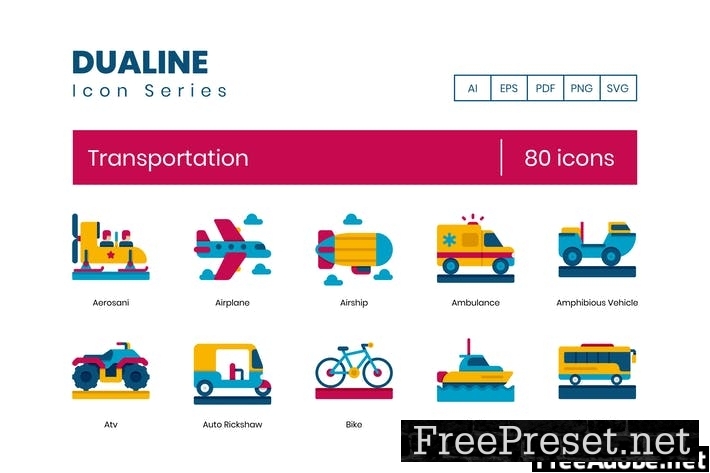 80 Transportation Flat Icons MJQBDH5