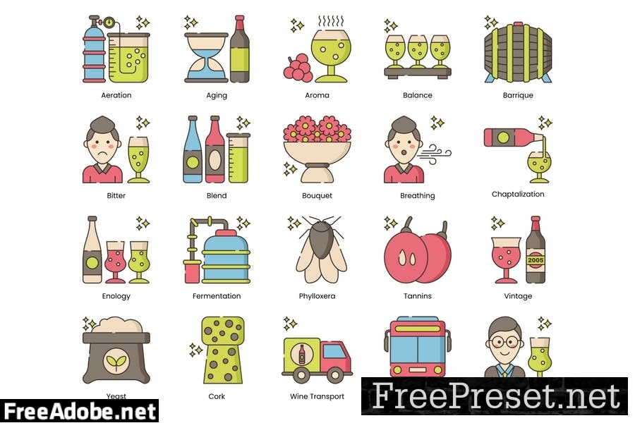 80 Winery Line Icons SXWZLR8