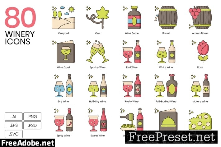 80 Winery Line Icons SXWZLR8