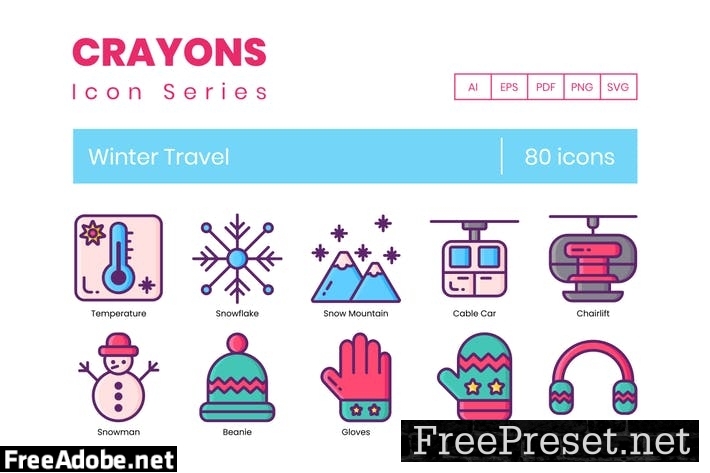 80 Winter Travel Line Icons GH69B94