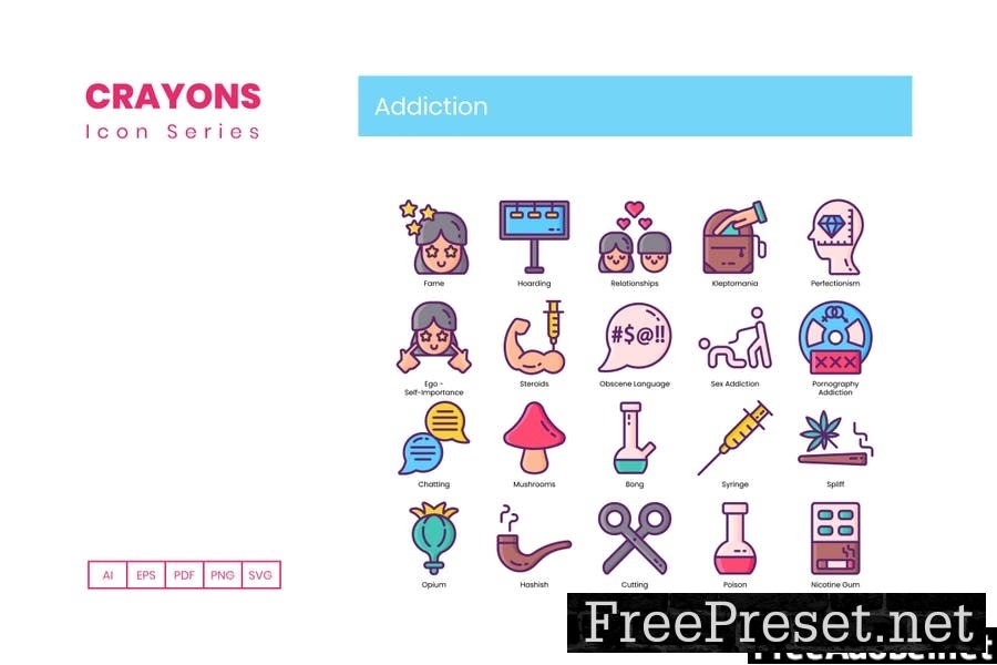 85 Addiction Line Icons