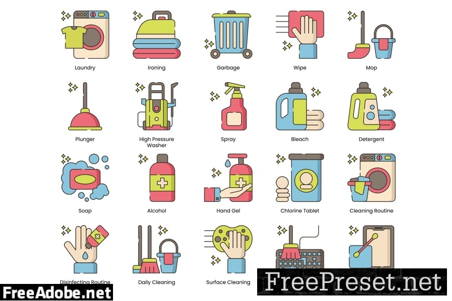 85 Cleaning Line Icons