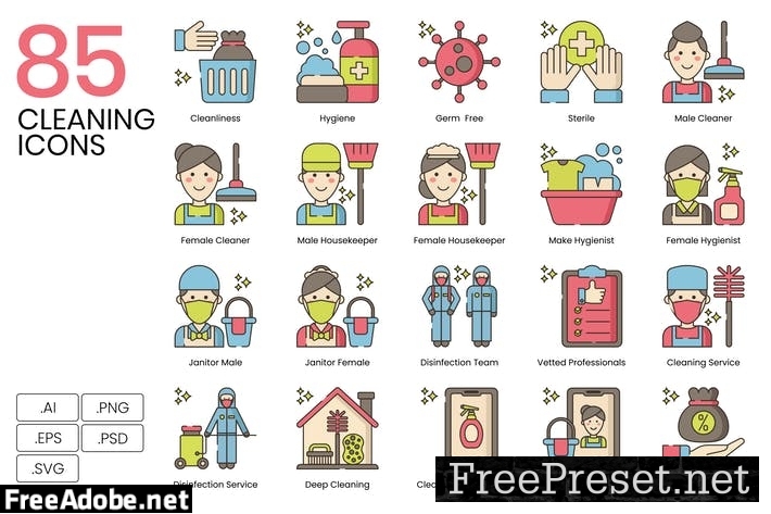 85 Cleaning Line Icons 69SSSR3