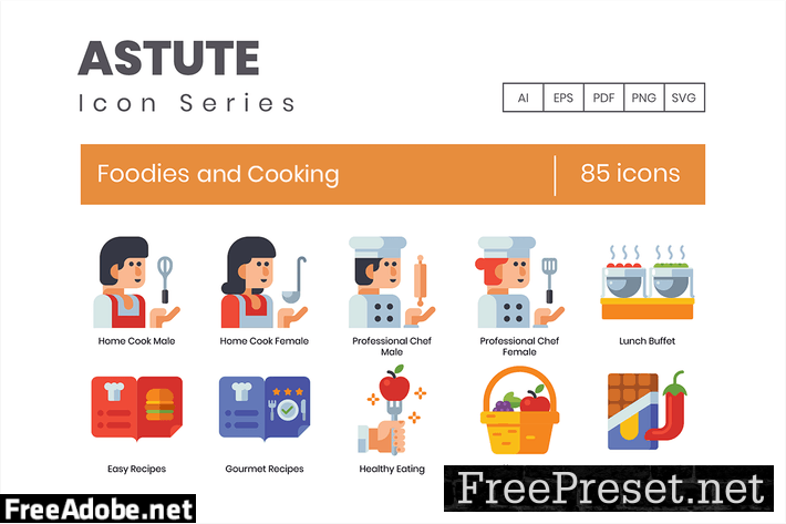 85 Foodies and Cooking Flat Icons KP2UMS7