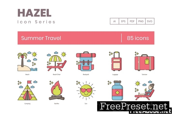 85 Summer Travel Line Icons CXMXCFL