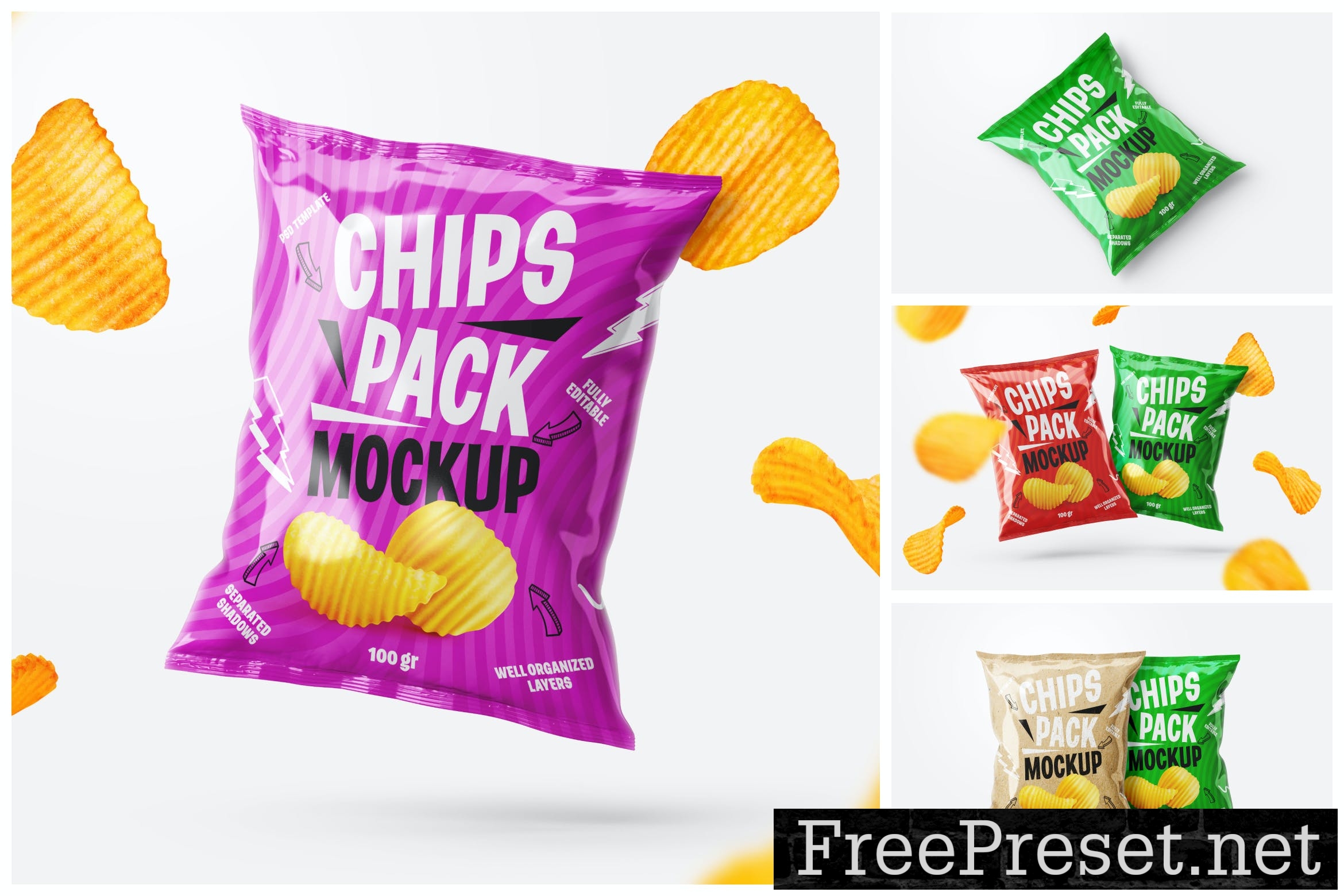 Potato Chips Package Mockup Set 8NX5FKN