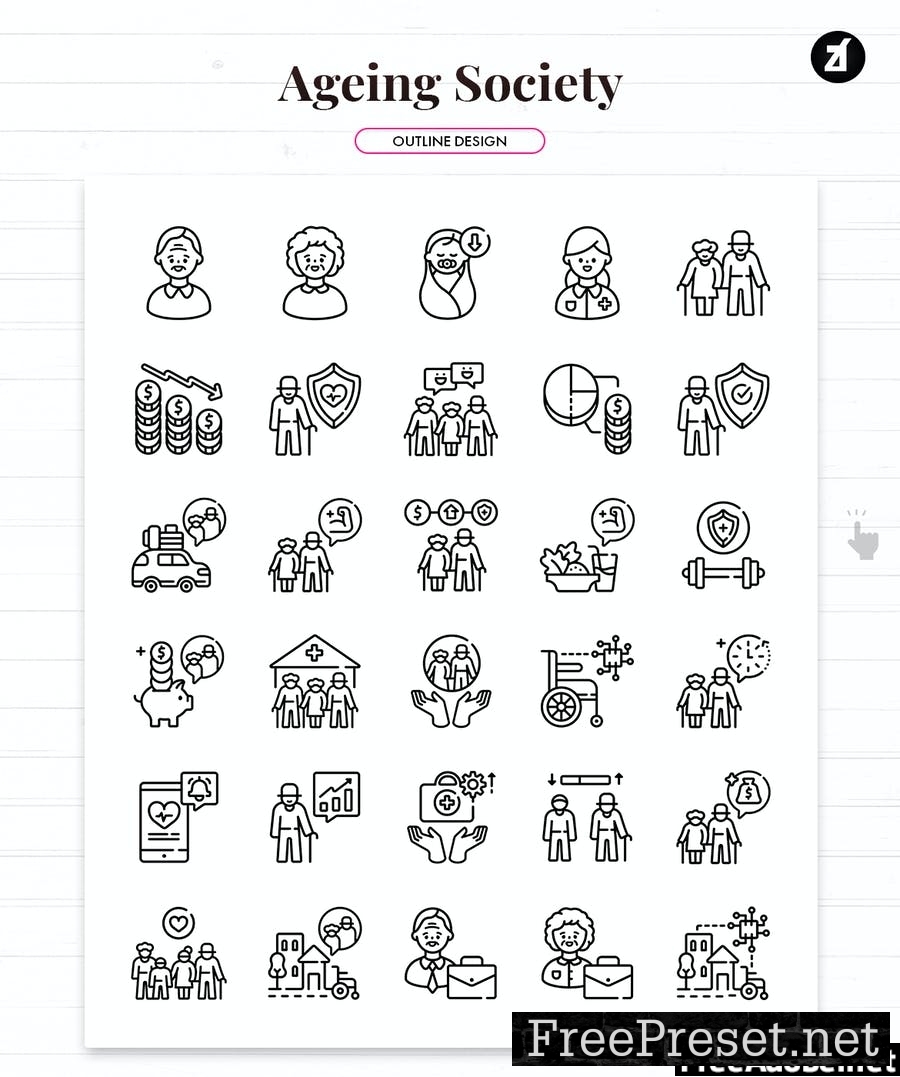 90 Ageing society element icon pack