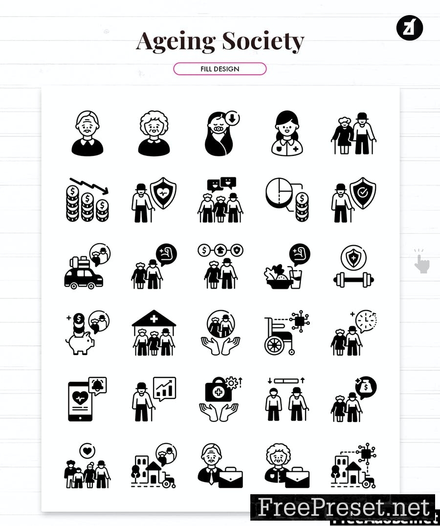 90 Ageing society element icon pack