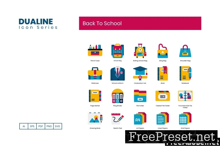 90 Back To School Icons - Dualine Flat Series