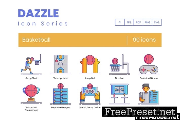 90 Basketball Line Icons JKLYZTV