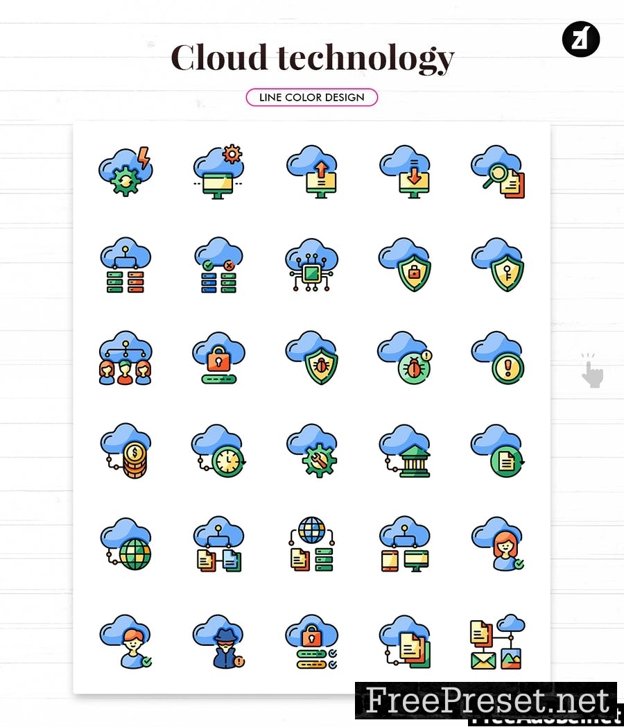 90 Cloud technology element icon pack