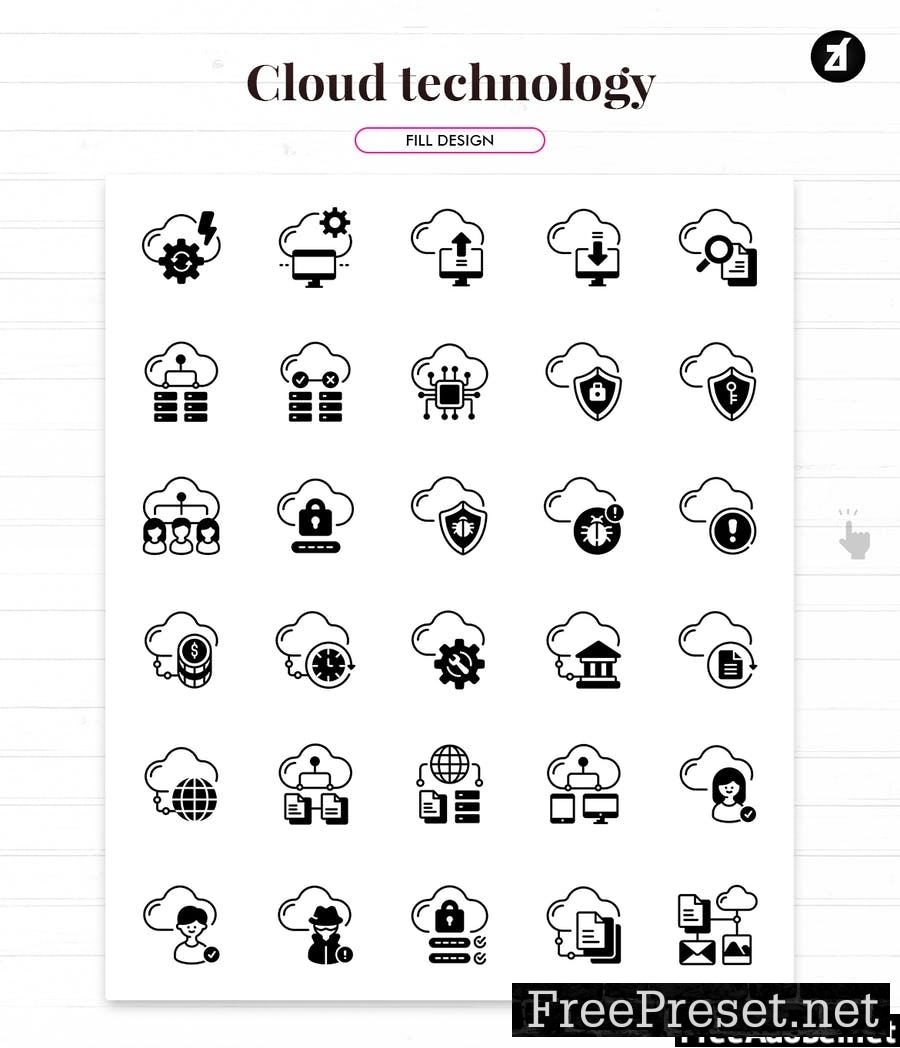 90 Cloud technology element icon pack