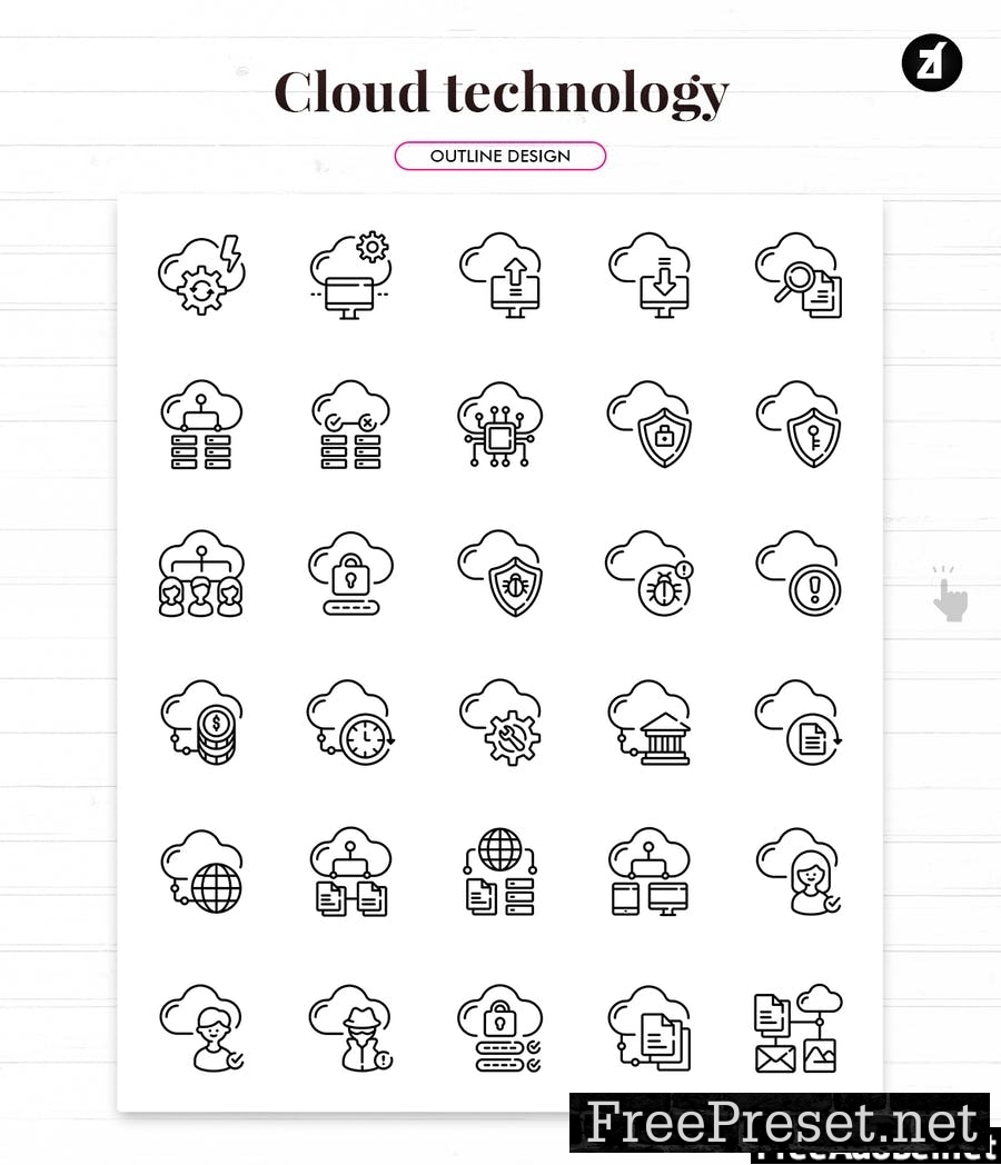 90 Cloud technology element icon pack