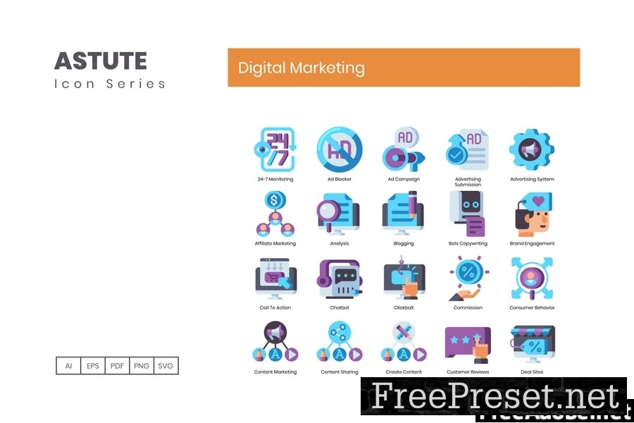 90 Digital Marketing Flat Icons QPG7537