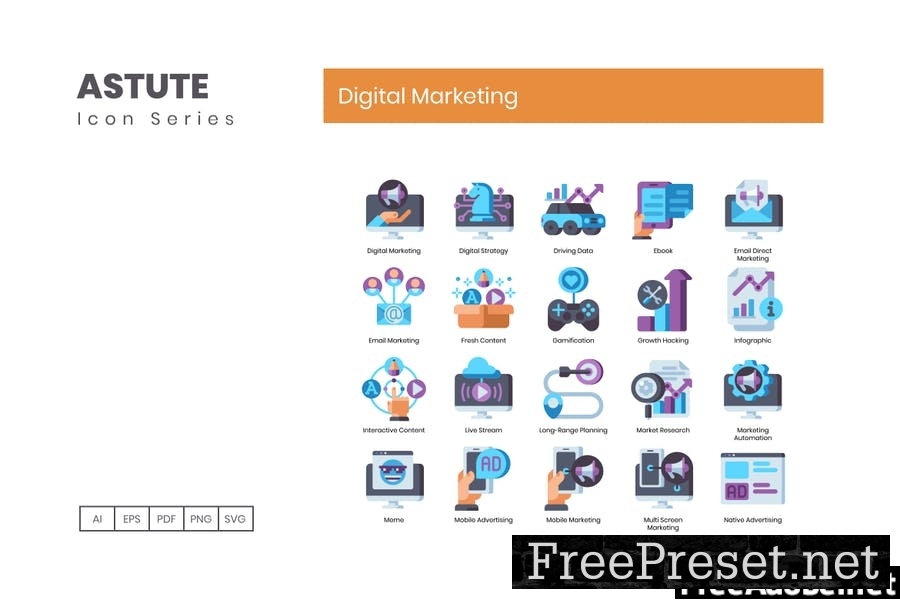 90 Digital Marketing Flat Icons QPG7537