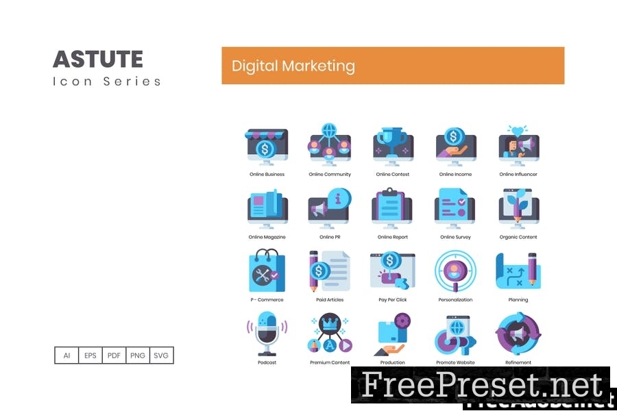 90 Digital Marketing Flat Icons QPG7537