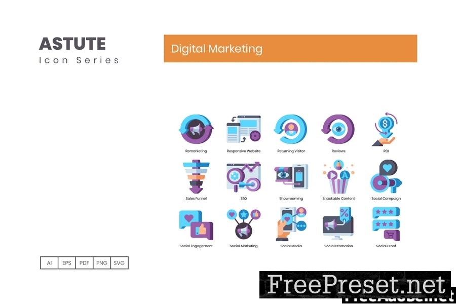 90 Digital Marketing Flat Icons QPG7537