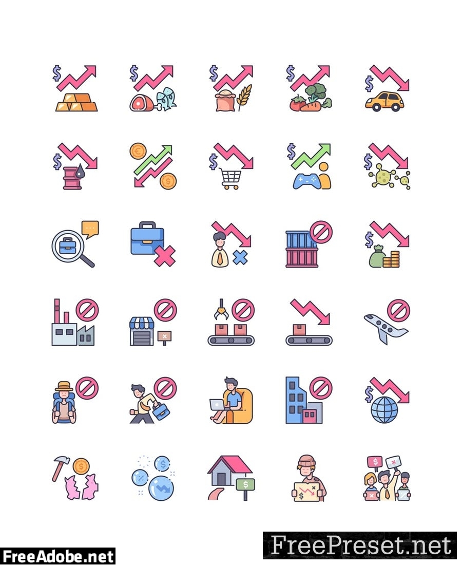 90 Economic Downturn icon set