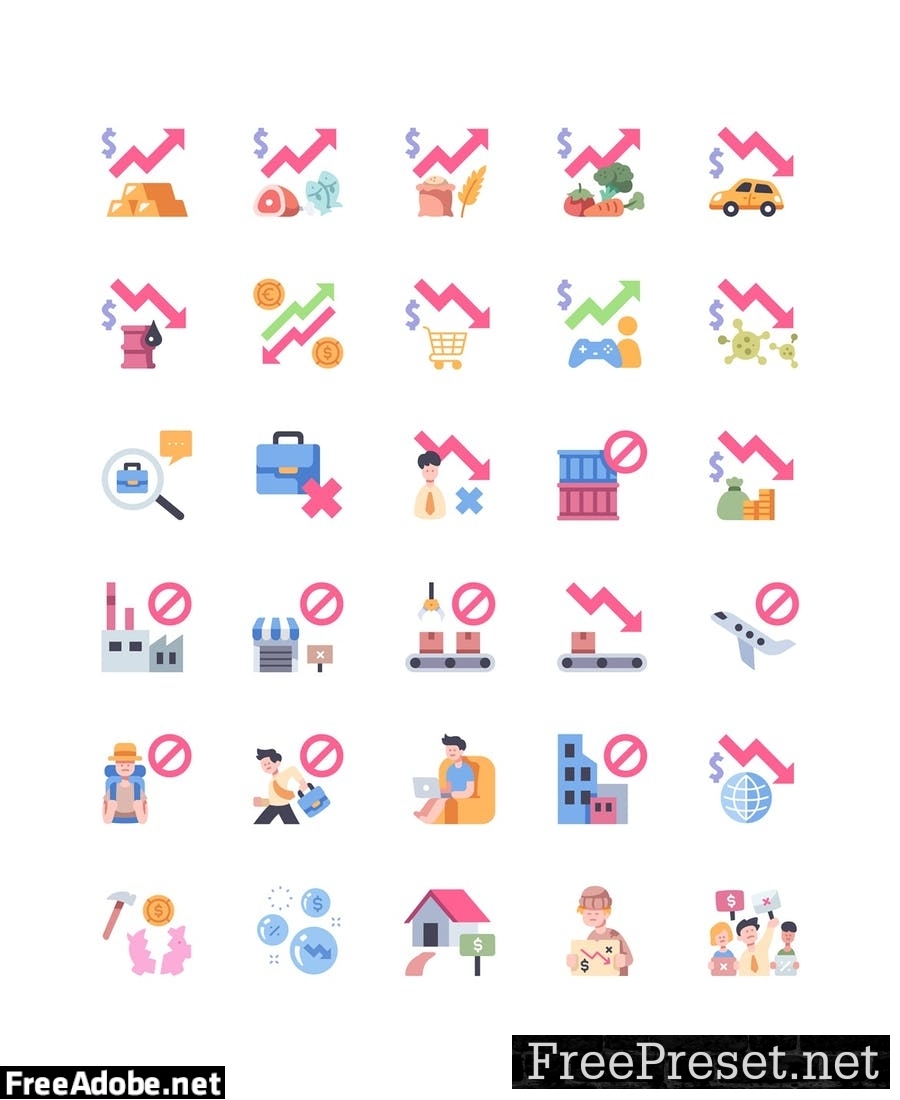 90 Economic Downturn icon set