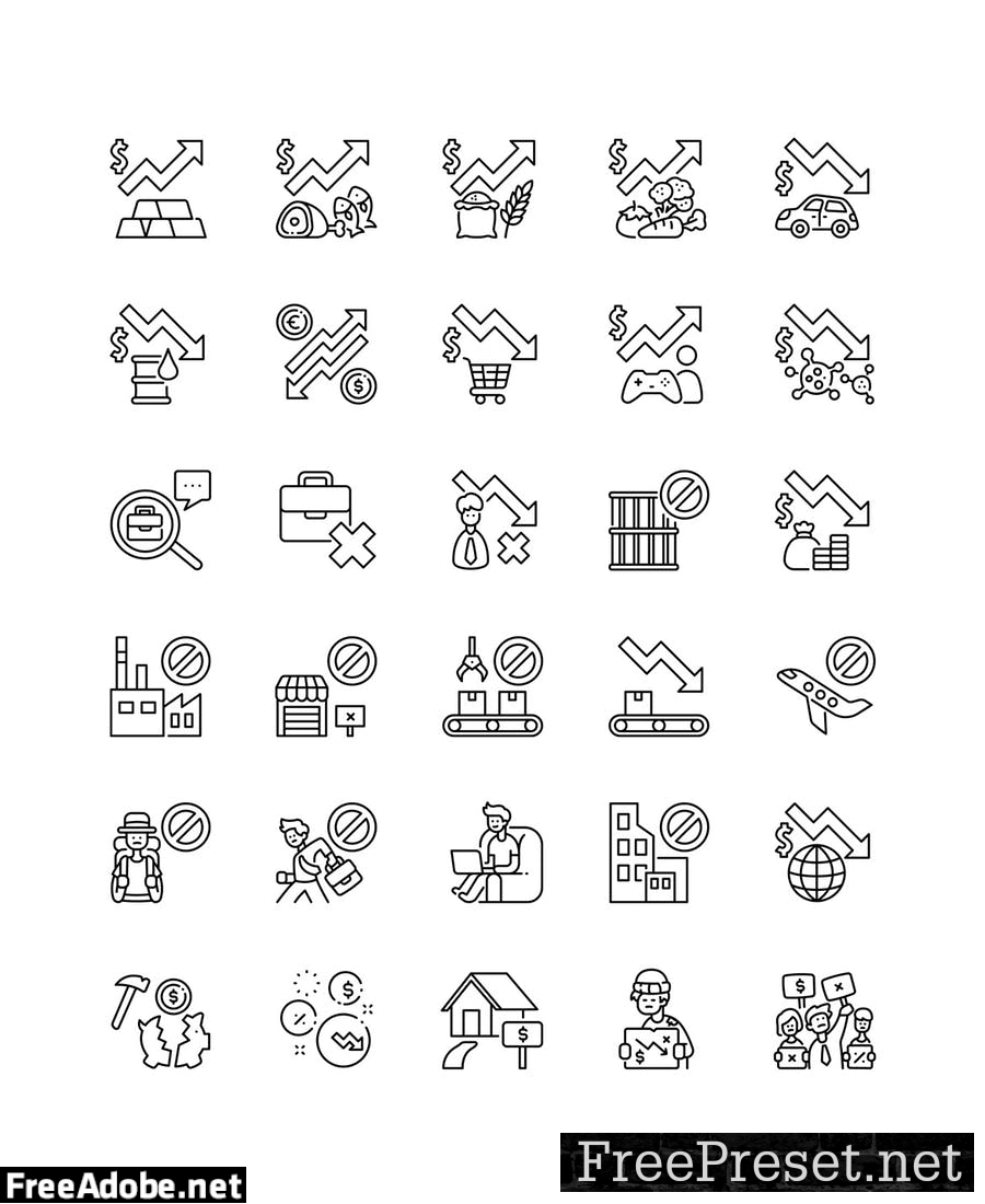 90 Economic Downturn icon set