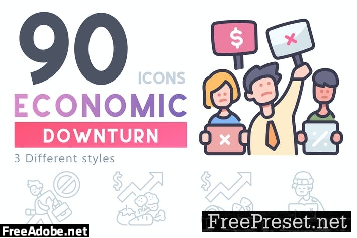 90 Economic Downturn icon set VDCZV4B