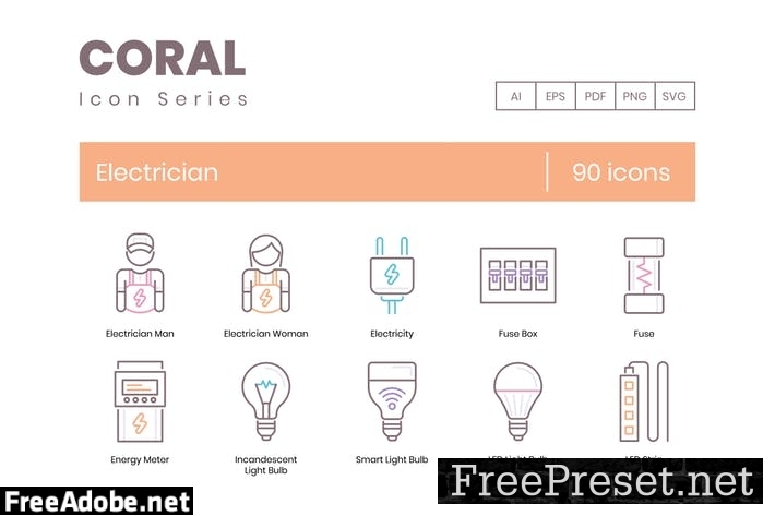 90 Electrician Line Icons U787WL3