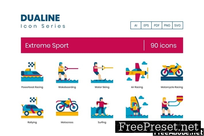 90 Extreme Sports Flat Icons ELVM6XW