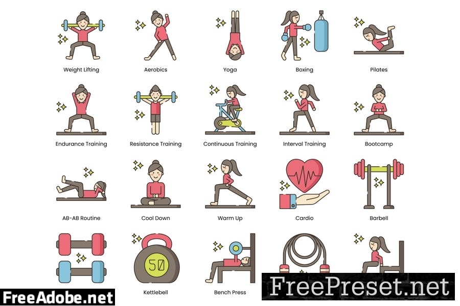 90 Fitness & Healthy Living Line Icons