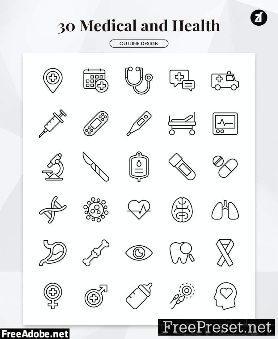 90 medical elements in minimal design