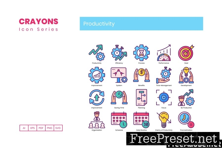 90 Productivity Icons - Crayons Series