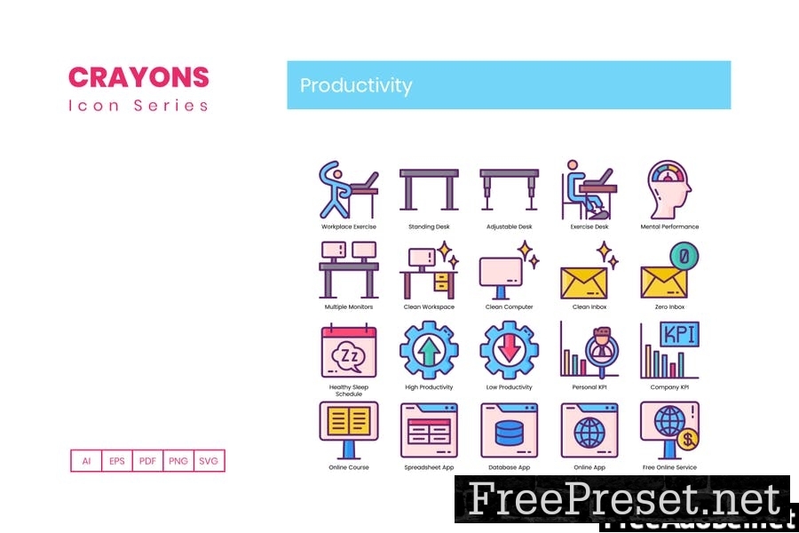 90 Productivity Icons - Crayons Series