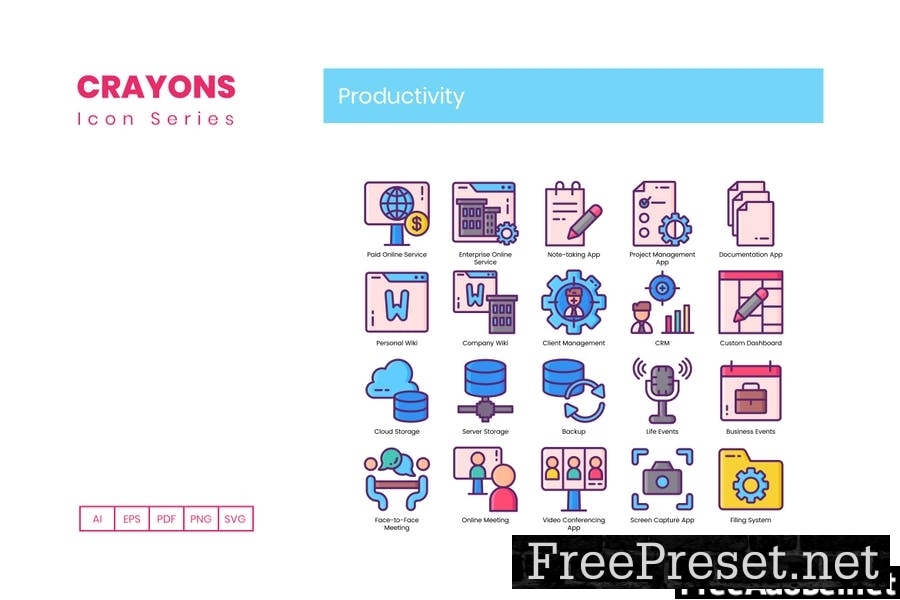 90 Productivity Icons - Crayons Series