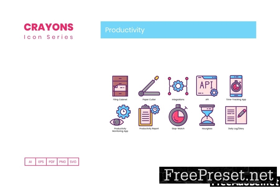 90 Productivity Icons - Crayons Series