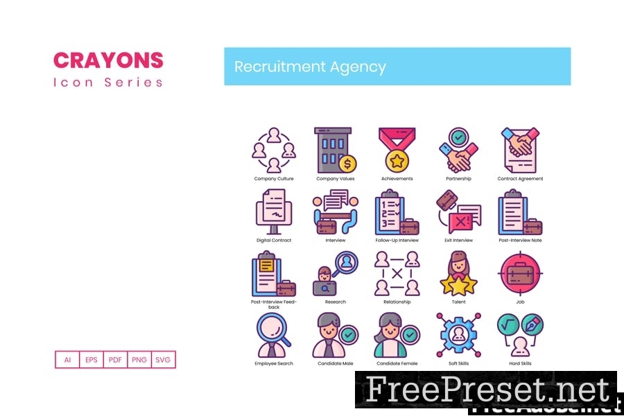 90 Recruitment Agency Icons - Crayons Series