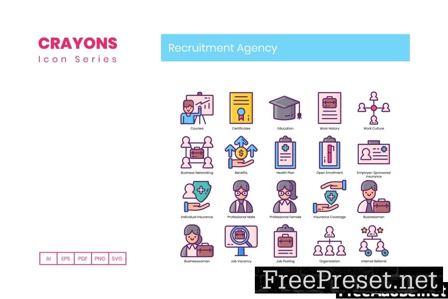 90 Recruitment Agency Icons - Crayons Series