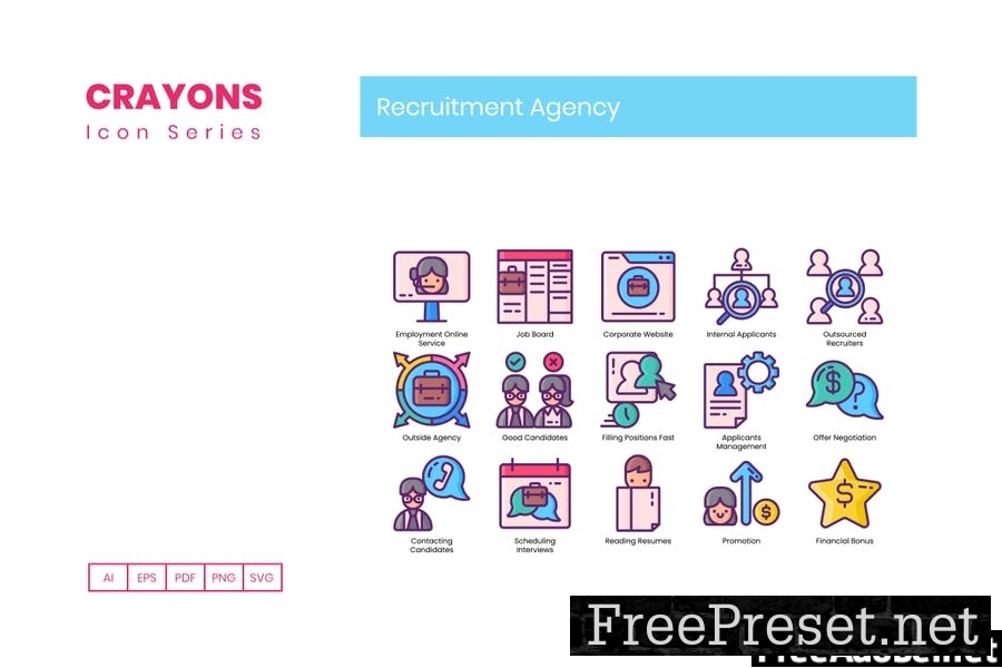 90 Recruitment Agency Icons - Crayons Series