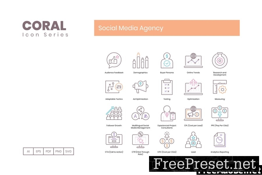 90 Social Media Agency Line Icons