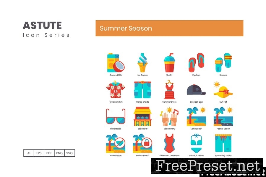 90 Summer Season Flat Icons