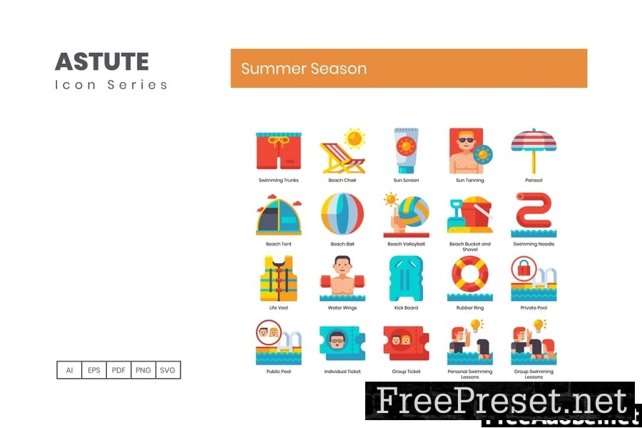 90 Summer Season Flat Icons