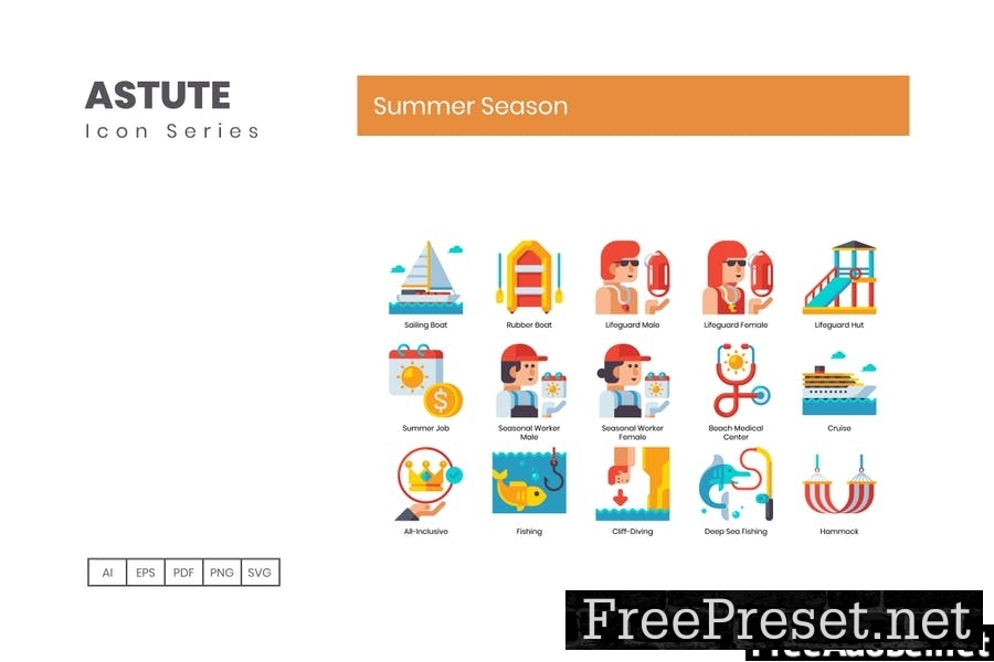 90 Summer Season Flat Icons