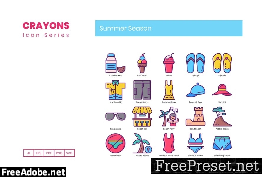 90 Summer Season Line Icons BAAAQSV