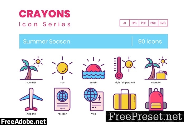 90 Summer Season Line Icons BAAAQSV