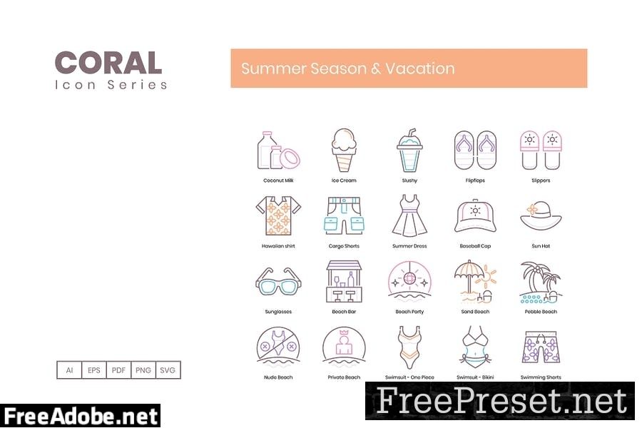 90 Summer Season & Vacation Line Icons G769BEV