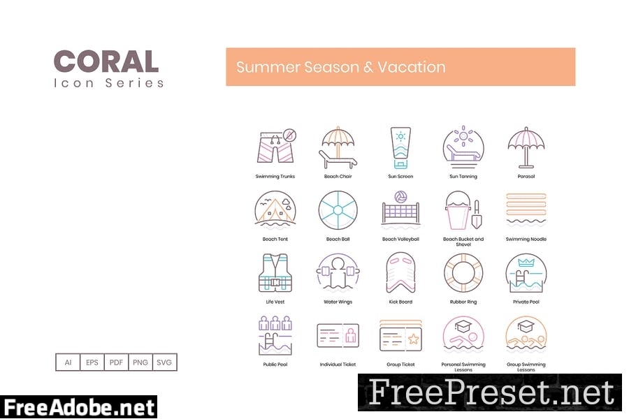 90 Summer Season & Vacation Line Icons G769BEV