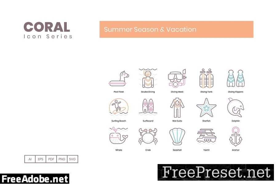 90 Summer Season & Vacation Line Icons G769BEV