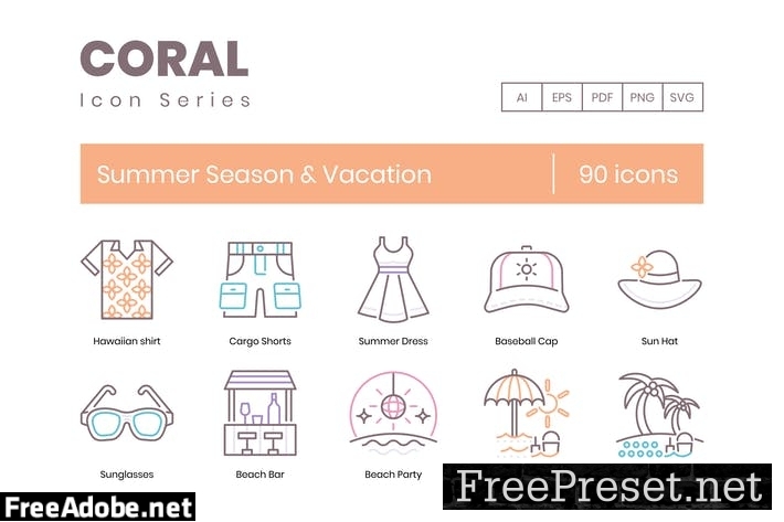 90 Summer Season & Vacation Line Icons G769BEV