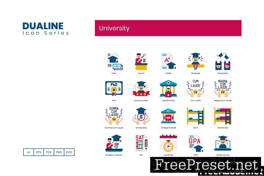 90 University Icons - Dualine Flat Series