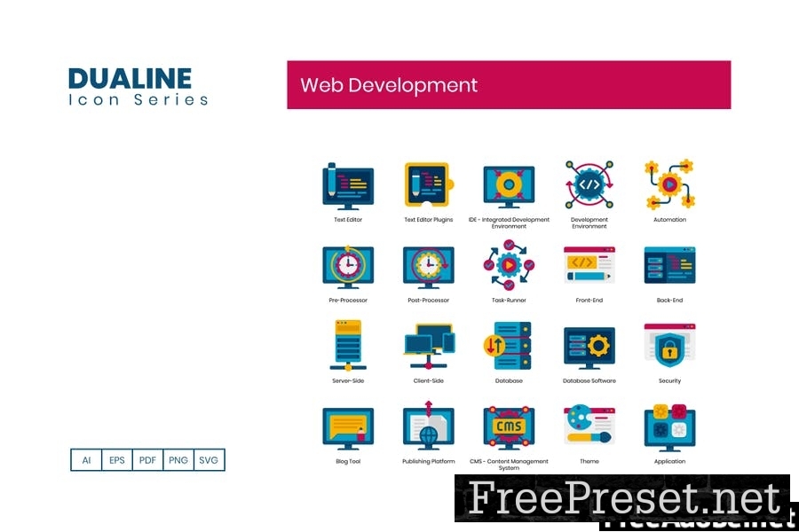 90 Web Development Icons - Dualine Flat Series
