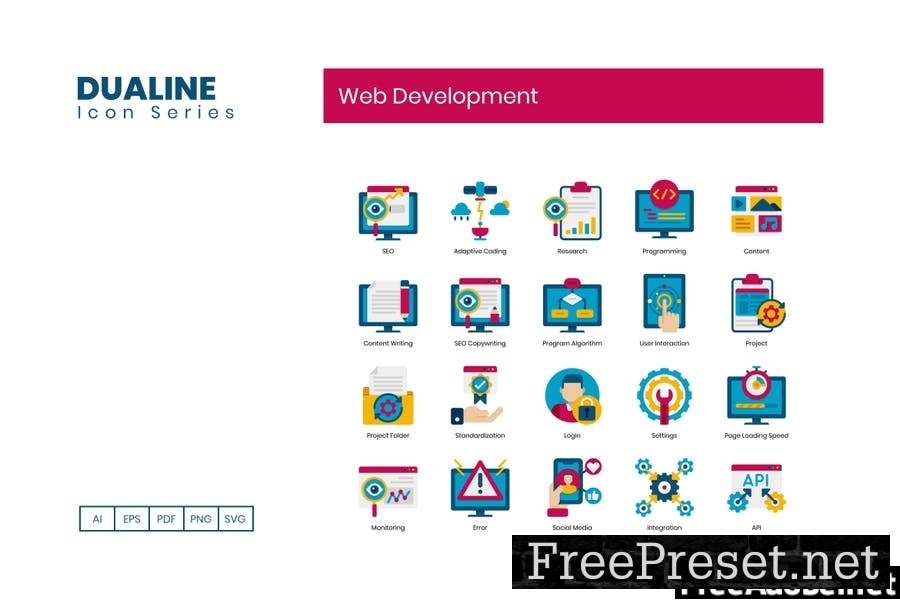 90 Web Development Icons - Dualine Flat Series