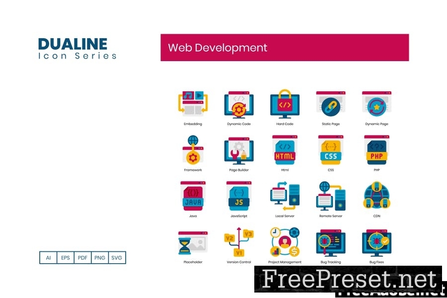 90 Web Development Icons - Dualine Flat Series